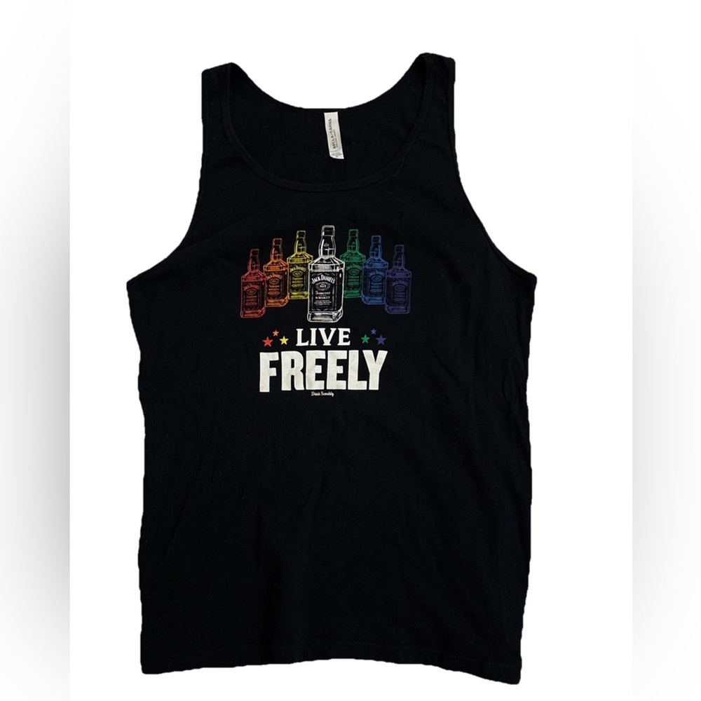 Jack Daniel's "Live Freely" Pride Black Tank Top Size Medium Rainbow Whiskey